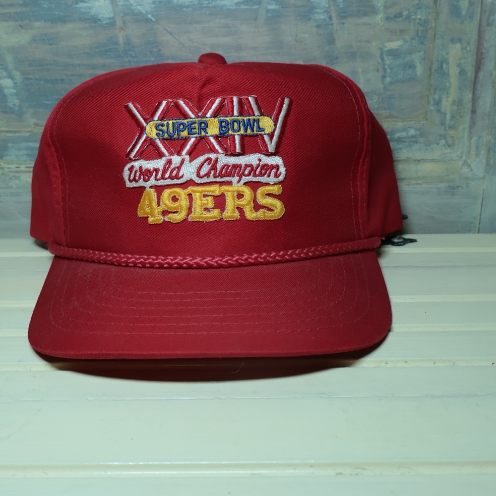 VTG 1990 San Francisco 49ers Super Bowl XXIV Champions Hat Youngan Red